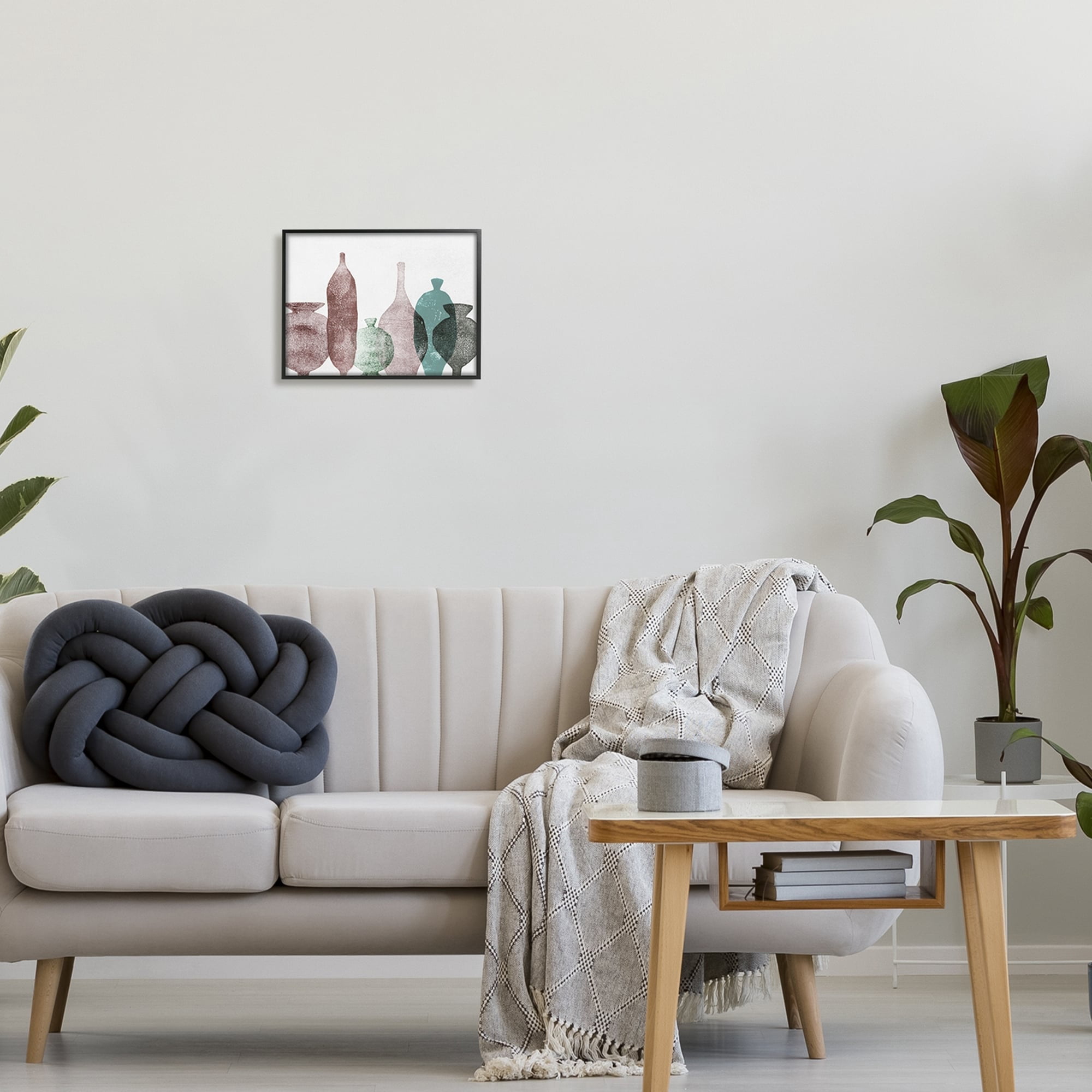 Stupell Industries Neutral Brown & Green Vases Abstract Painting Black Framed Art Print Wall Art