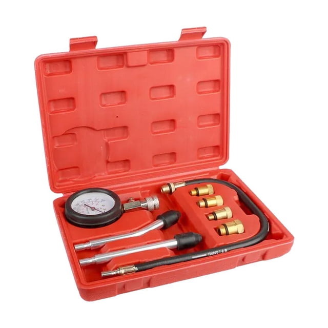 Comprobador de compresión automotriz para motores de gasolina, multiadaptadores y tuberías. Lecturas precisas de 0 a 300 psi y 0 a 20 bar.
