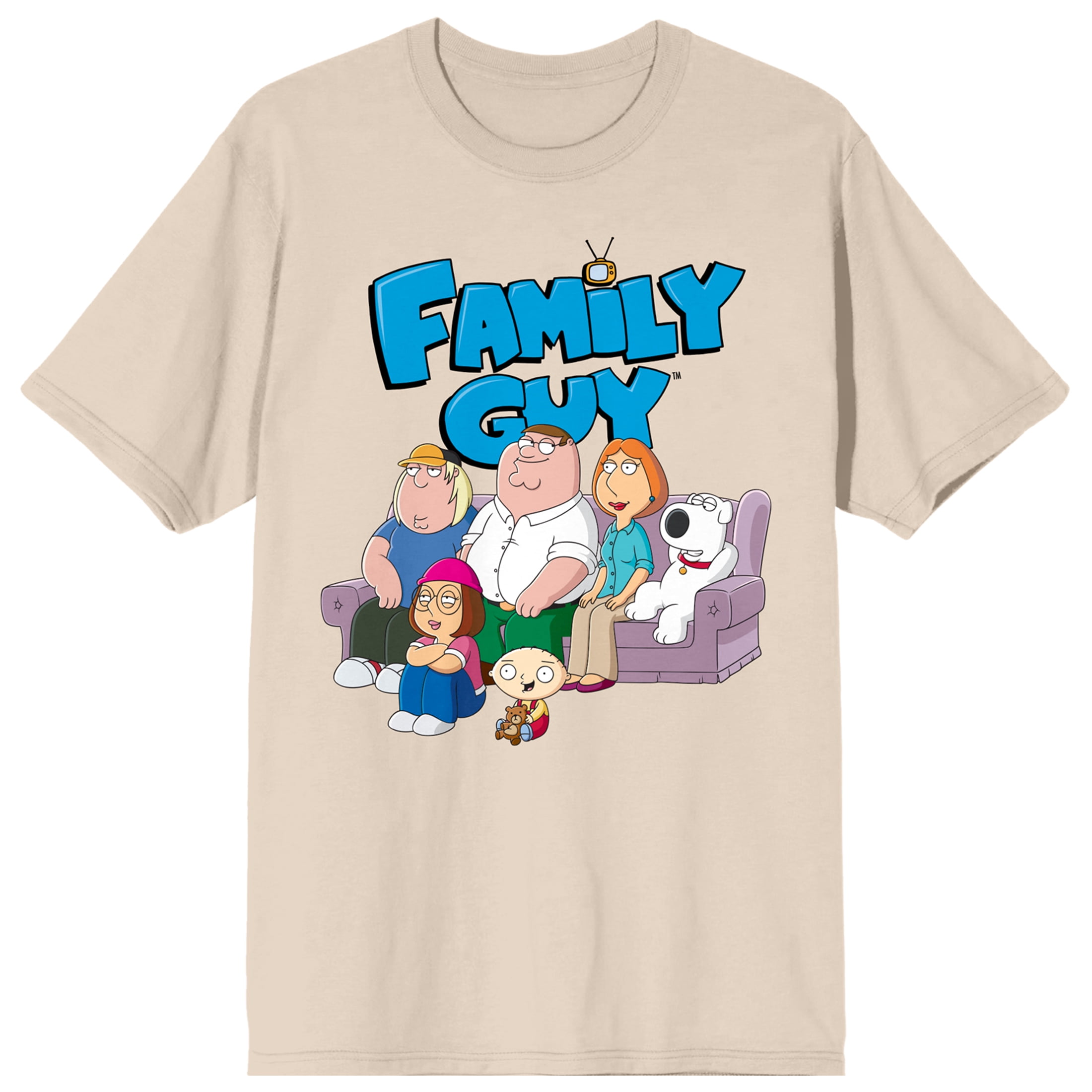 Family Guy Group Couch Art With Logo Crew Neck Short Sleeve Natural