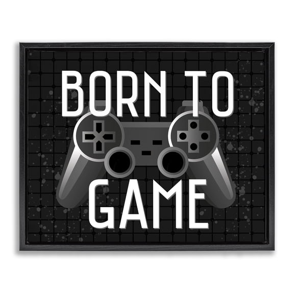 Stupell Industries Contemporary Born To Game Retro Black Floating Frame Canvas Art, 21 x 17, by Kim Allen