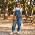 thumbnail image 5 of Textilo Womens Denim Bib Overall Wide Leg Button Front Jean Jumpsuits with Pockets Adjustable Straps Sleeveless Romper Y2k Vintage Loose Casual Baggy Outfit,Blue 5XL, 5 of 7