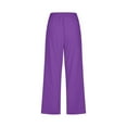 thumbnail image 4 of Women Comfortable High Waisted Wide Leg Pants Drawstring Elastic Trousers Comfy Straight Leg Long Pants With Pockets, 4 of 5