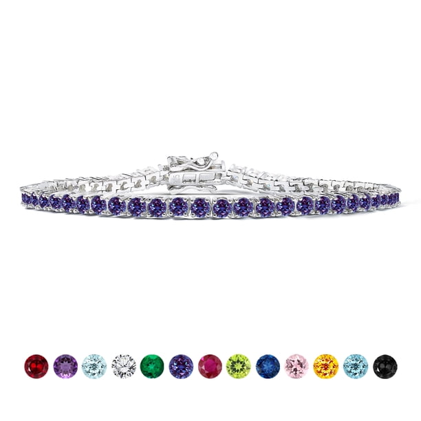 JeenMata Classic 5.5 TCW Corte redondo Junio - Alejandrita - Pulsera de tenis con piedra natal Diseño de eternidad - Chapado en oro blanco, Mujer, Adulto