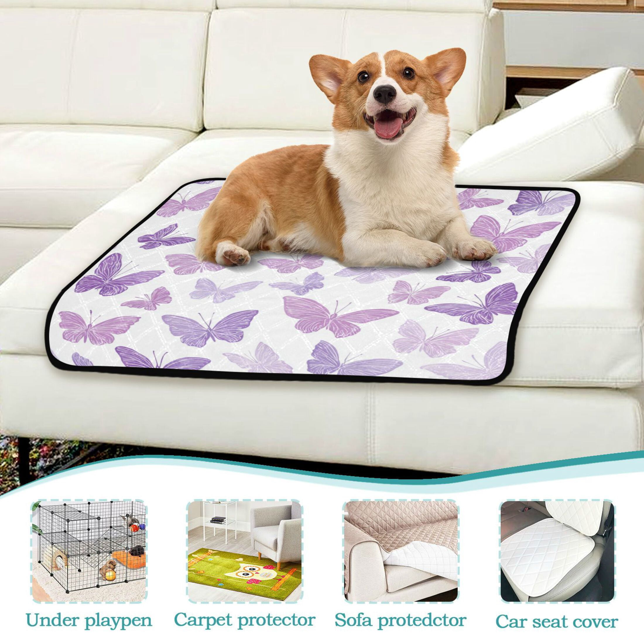 Qxltty Purple Butterfly Cat litter Pads Pet Set of 3 Diaper Mats Center Anti-leakage Layer Absorbent Soft and Comfortable