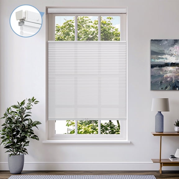 Keego New Upgraded No Drill Cellular Shades Top Down Bottom Up Honeycomb Blinds Cordless Window Blinds Easy to Install Cellular Shade for Windows, Light Filtering - White, 54"W x 48"H