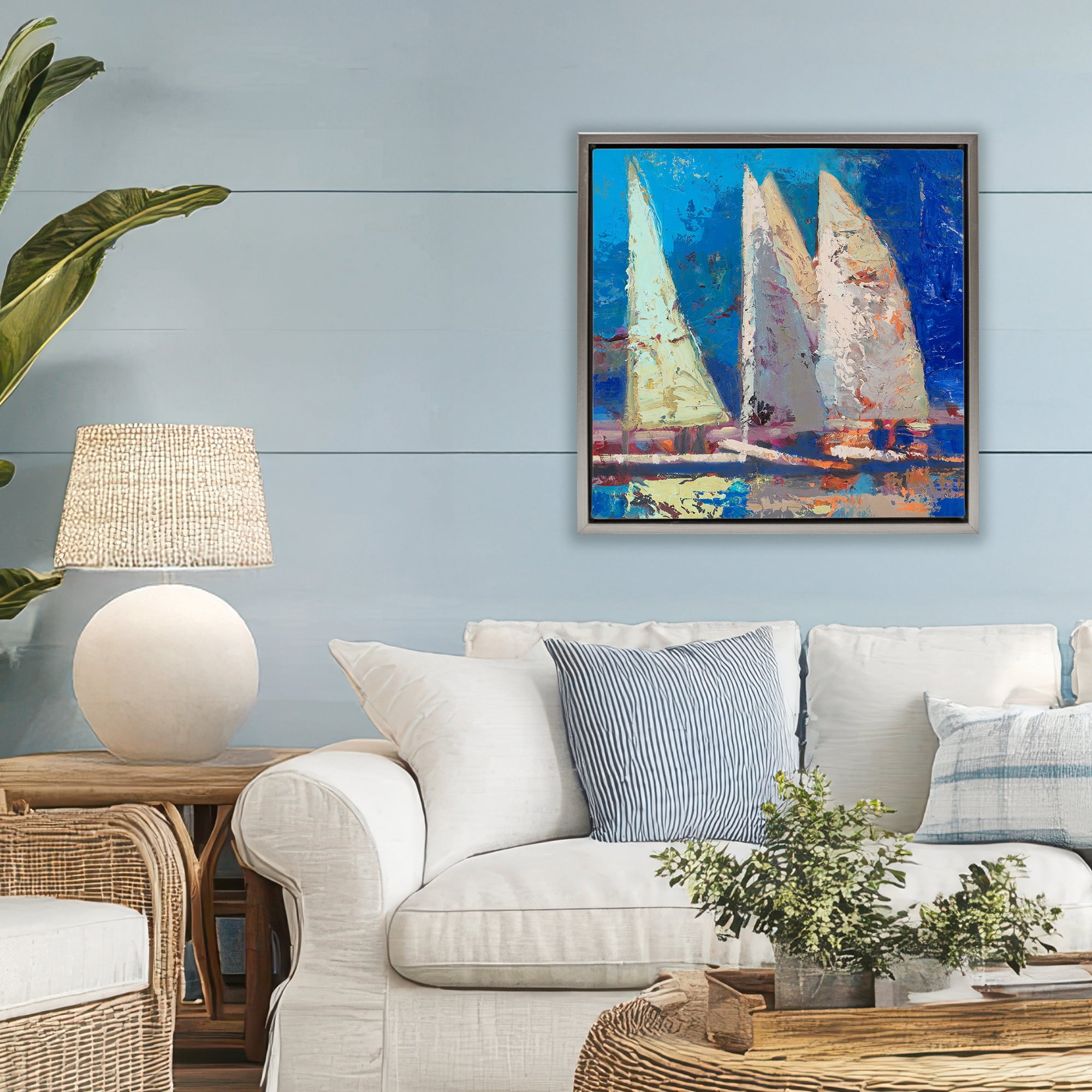 Stupell Industries A Strong Wind Sailboats Gray Framed Floater Canvas Wall Art, design by Beth A. Forst