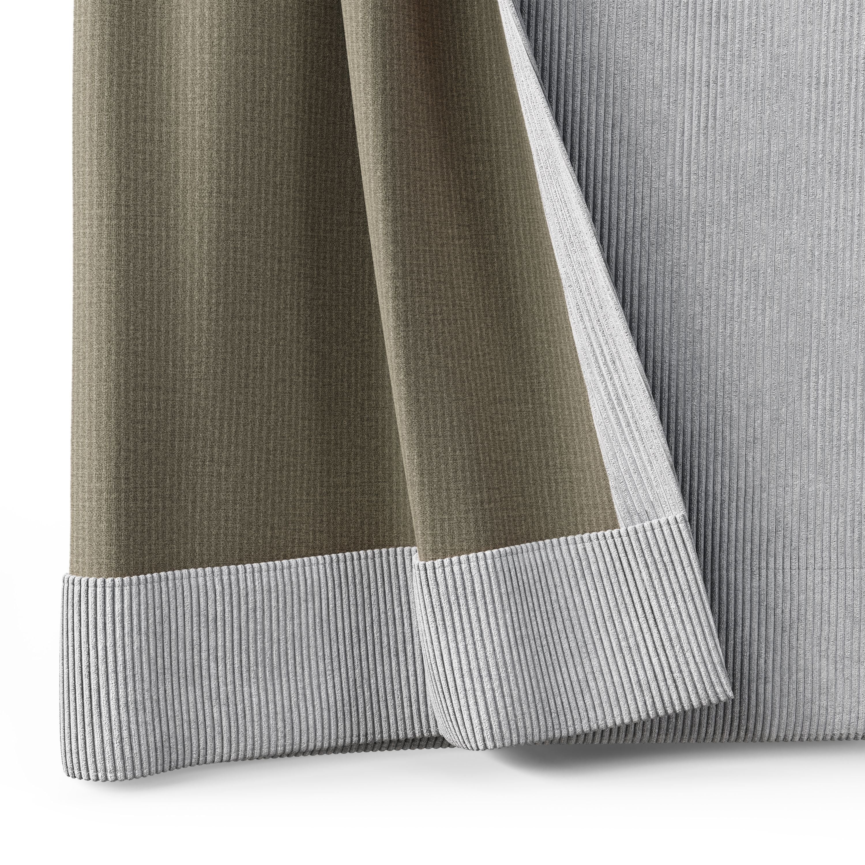 Mainstays Kids Soft Silver Solid Ribbed Corduroy Blackout Rod Pocket with Back Tabs Single Curtain Panel, Set of 1, 38" W x 63" L