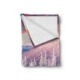 thumbnail image 2 of Winter Soft Flannel Fleece Throw Blanket, European Snowy Mountains Pine Forest with Sky Colors Overcast Windy Fresh Image, Cozy Plush for Indoor and Outdoor Use, 50" x 70", White Pink, by Ambesonne, 2 of 5