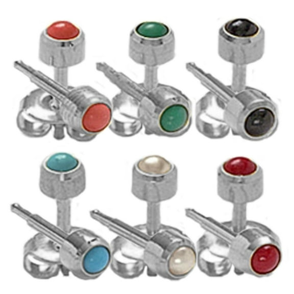 Ear Piercing Earrings Silver 6 Pairs Of 3 mm Colored Pearl 16ga Stainless Steel Studex Studs