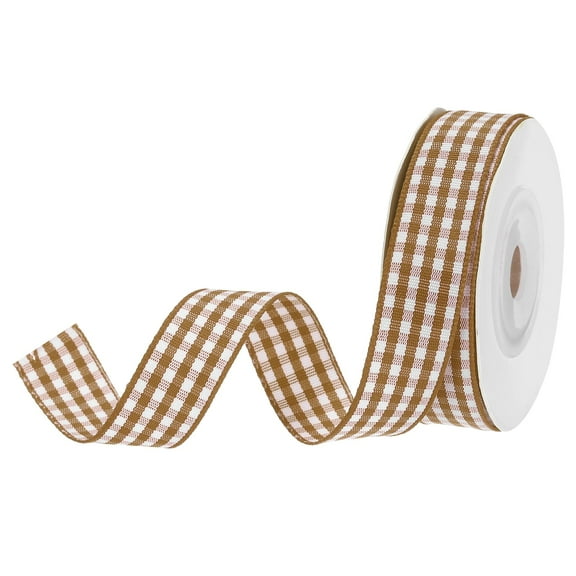 1.5cm*45m Light coffee and White Ribbon, Checkered Ribbon Plaid Ribbon for Gift Wrapping Decoration Art Craft DIY