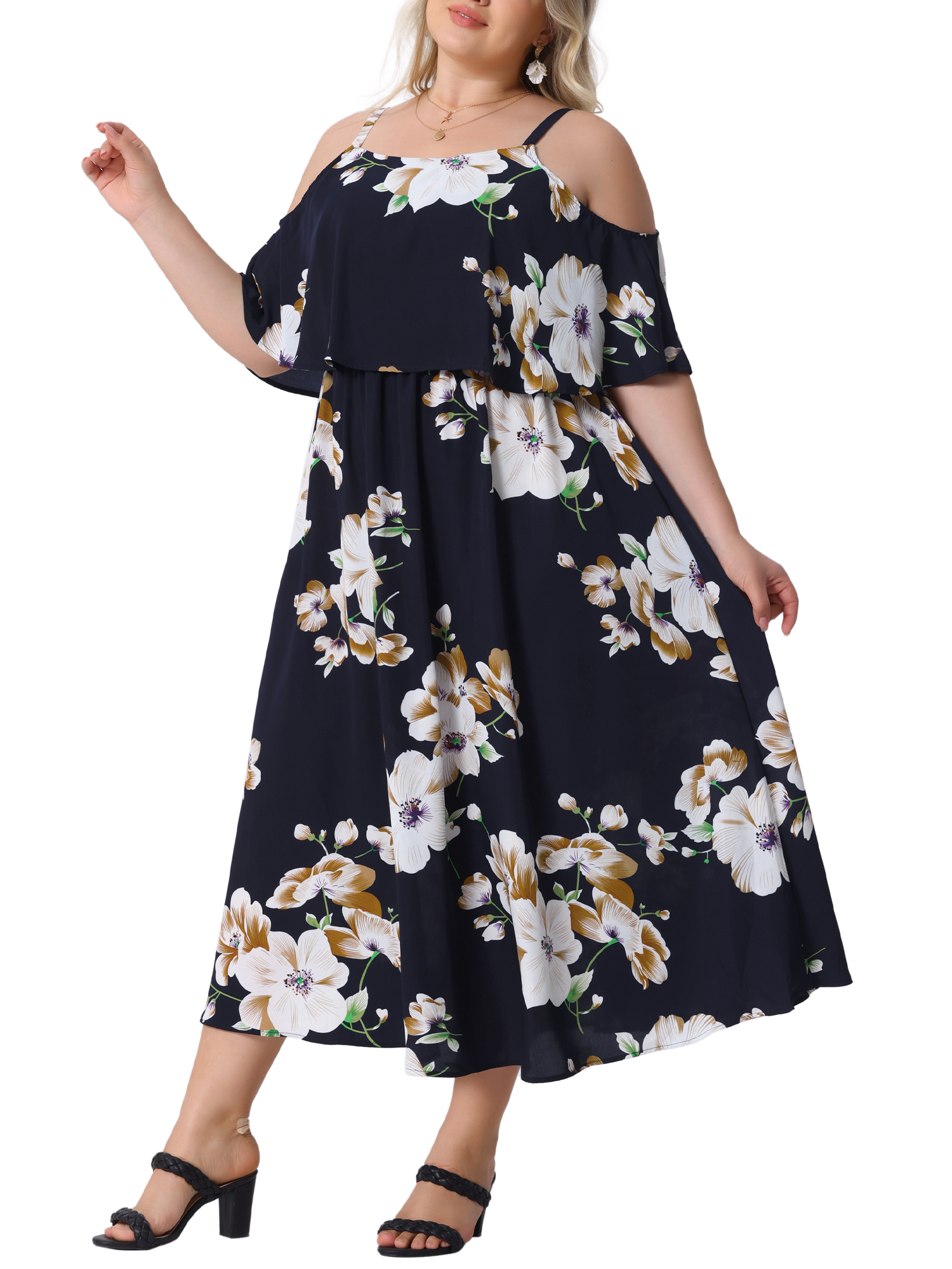 DARING DIVA Plus Size Square Neck Adjustable Strap Dress 3X Navy Blue