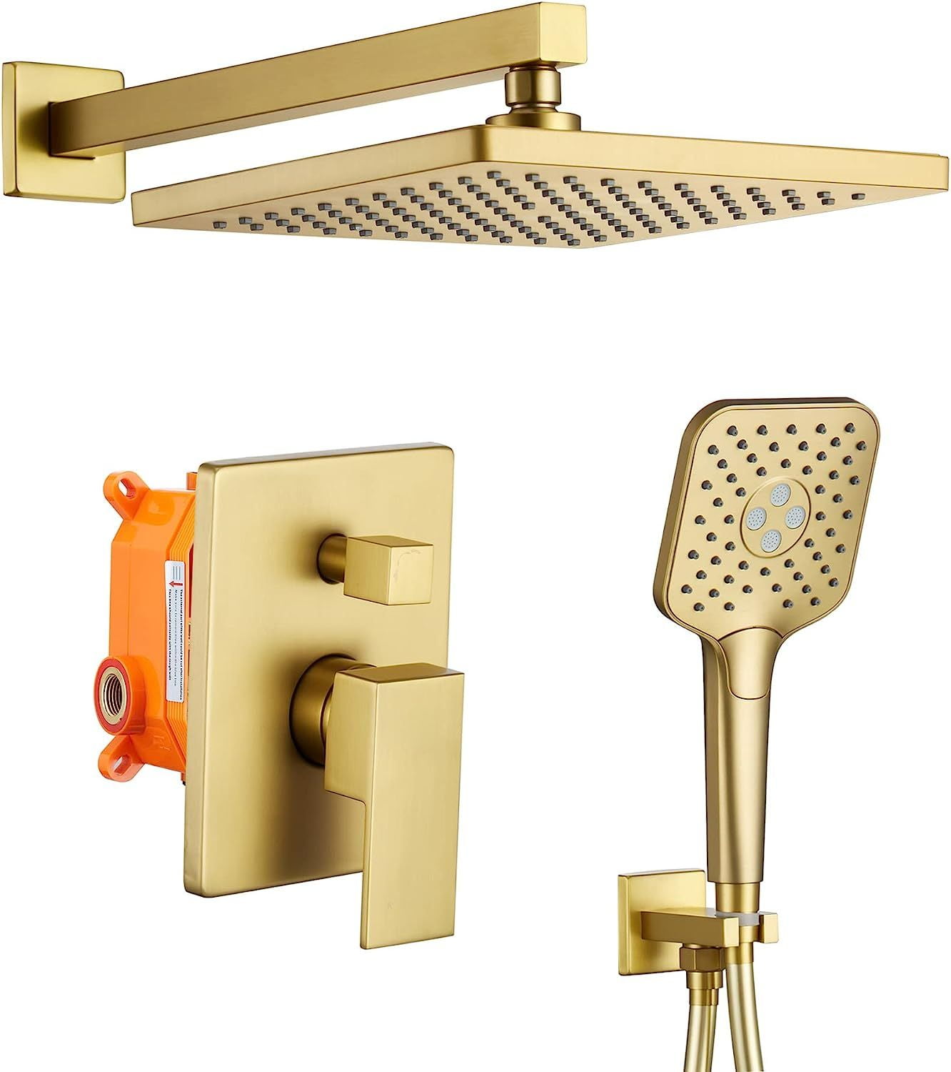 Shower System 10 Inches Rain Shower Head with 3Setting Handheld Shower