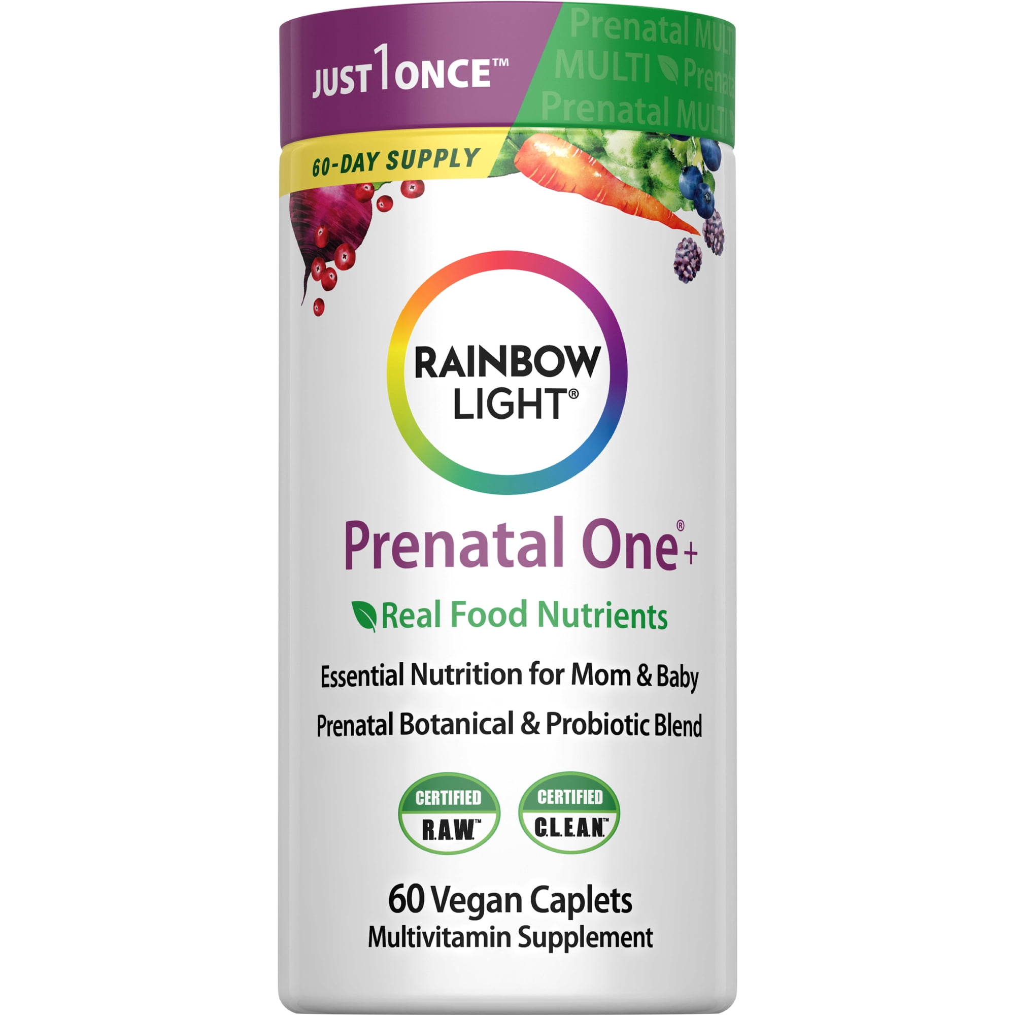 Prenatal Multivitamin for Women with Probiotics | 60 Vegan Caplets | by Rainbow Light