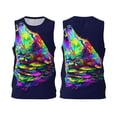 thumbnail image 2 of Gaeub Howling Wolf Men's Mesh Basketball Jersey, Quick-Drying Sleeveless Top S-4XL, Loose Muscle Tank Top -Large, 2 of 9