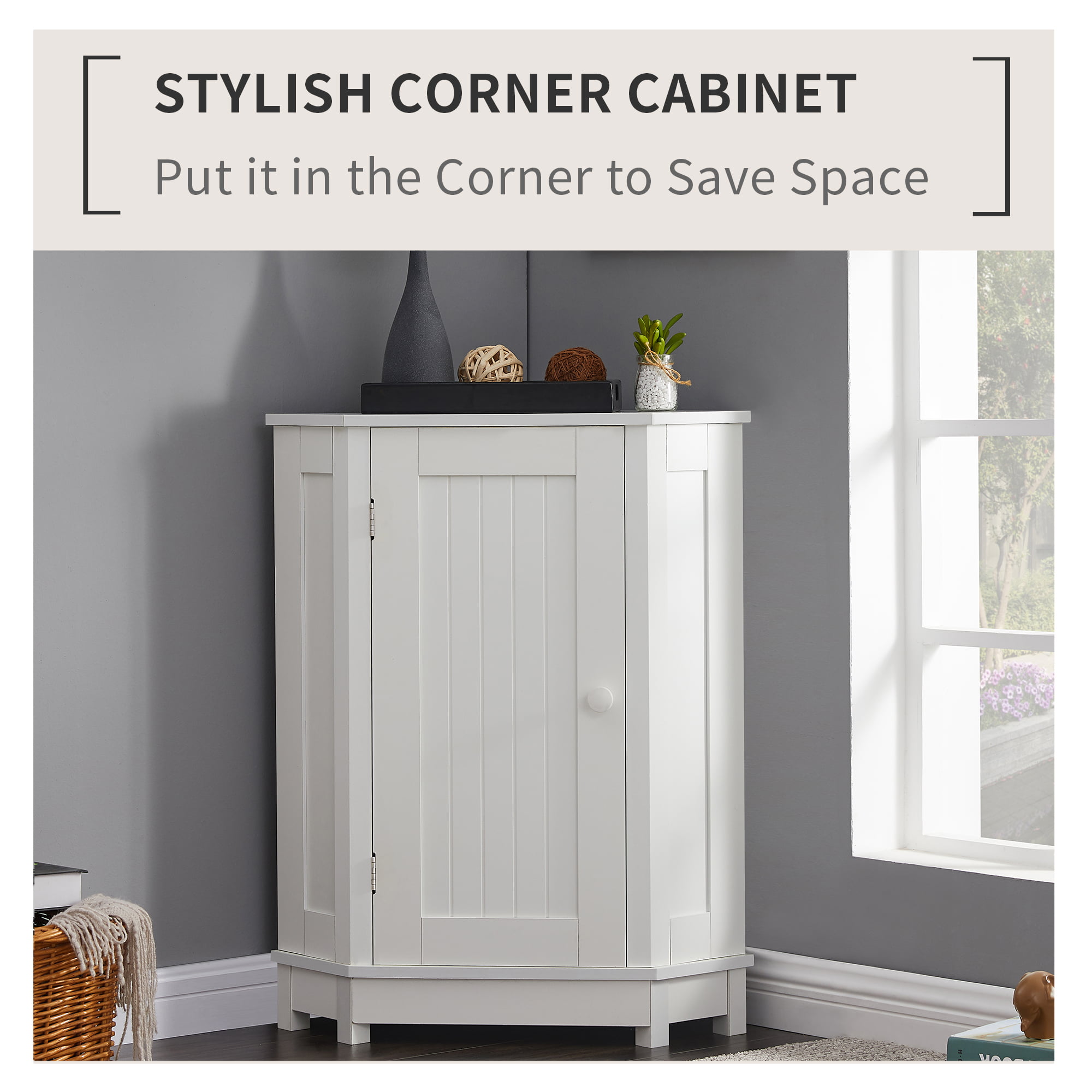 FurnitureR White Bathroom Storage Cabinet with Shelf/Drawers Narrow Corner  Organizer Floor Standing (H32.3 4 Drawers)