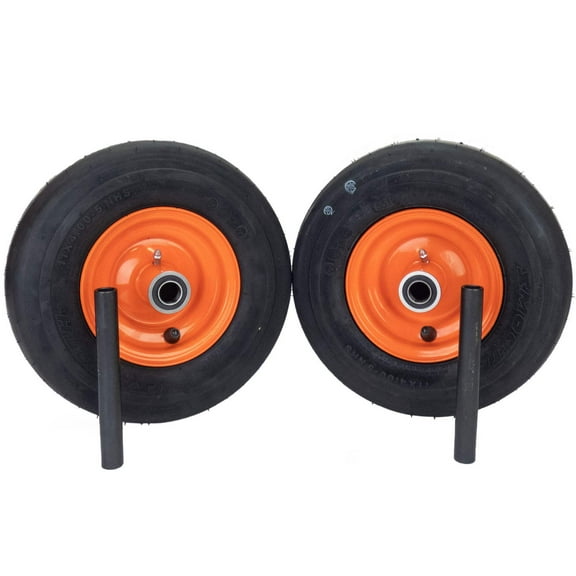 MowerPartsGroup 11" Pneumatic Wheel Assemblies, Heavy Duty, Powder Coated Orange, (2 Pack)