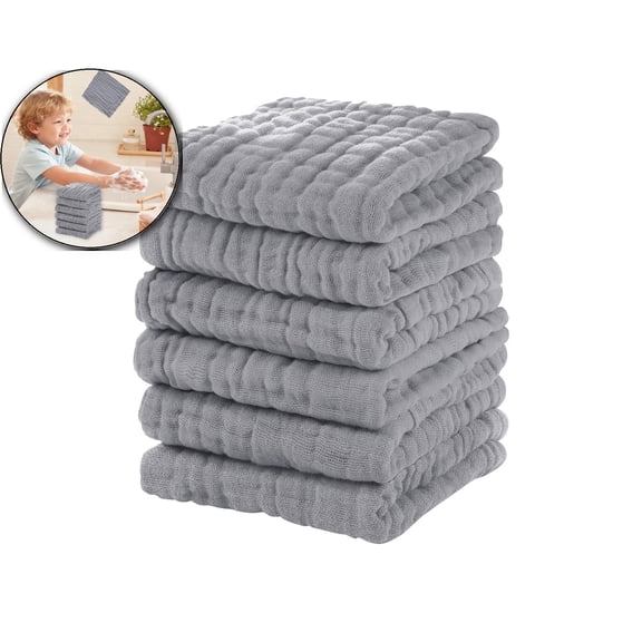 6 Pcs Cotton Face Towels 11.8x11.8" Absorbent Soft Washcloths for Face and Travel – Gray