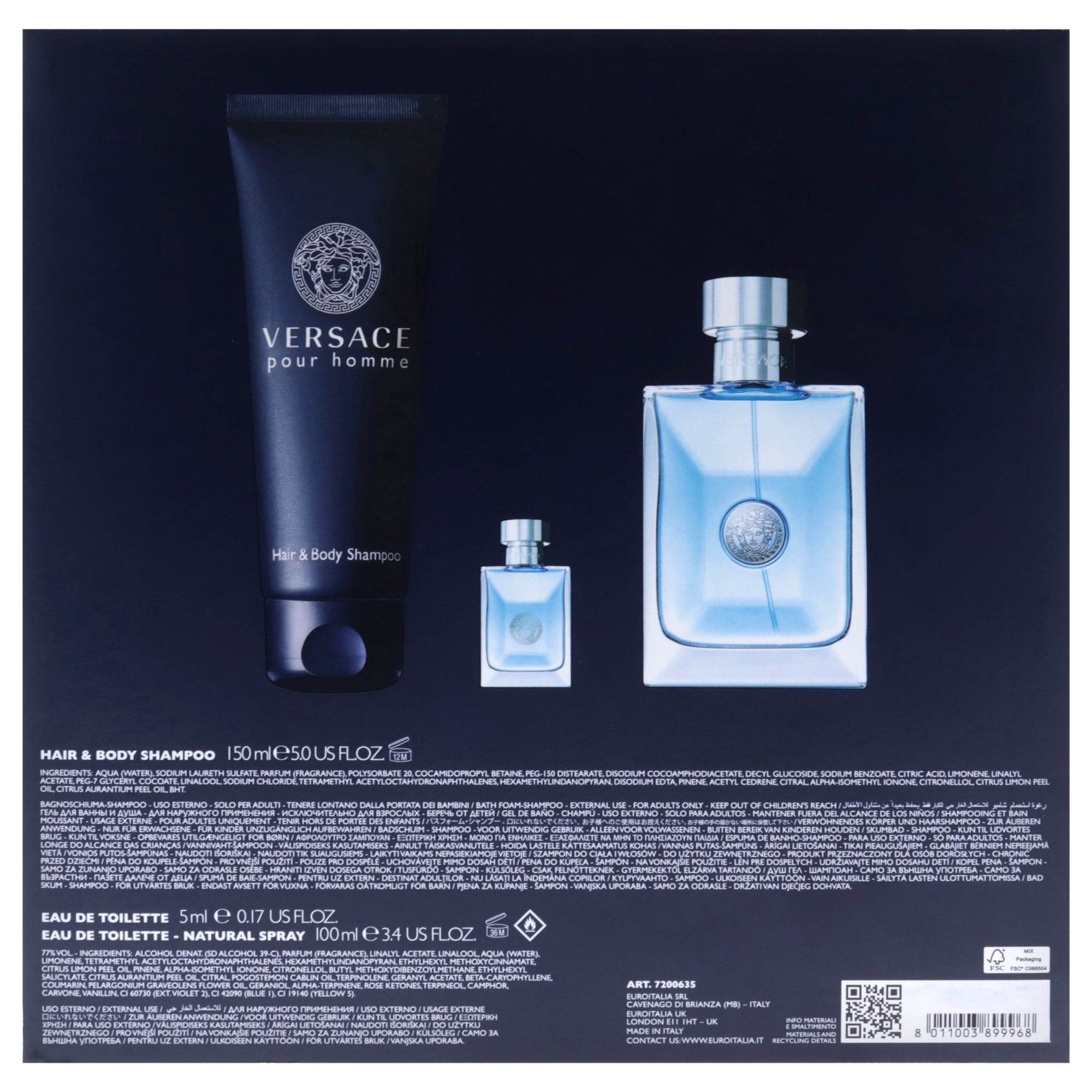 Versace, Versace Pour Homme 3 Pc Gift Set, 3.4oz EDT Spray, Mini