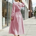thumbnail image 5 of FRSASU Women's Long Sleeve Striped A Line Midi Dress Round Neck Smocked Elastic Waist Flowy Casual Daily Holiday Long Dress Hot Pink, 5 of 8