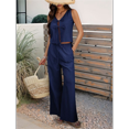 thumbnail image 7 of Womens 2 Piece Outfits V Neck Tie Waist Vest and Wide Leg Casual Pants Sets Navy Blue M, 7 of 7