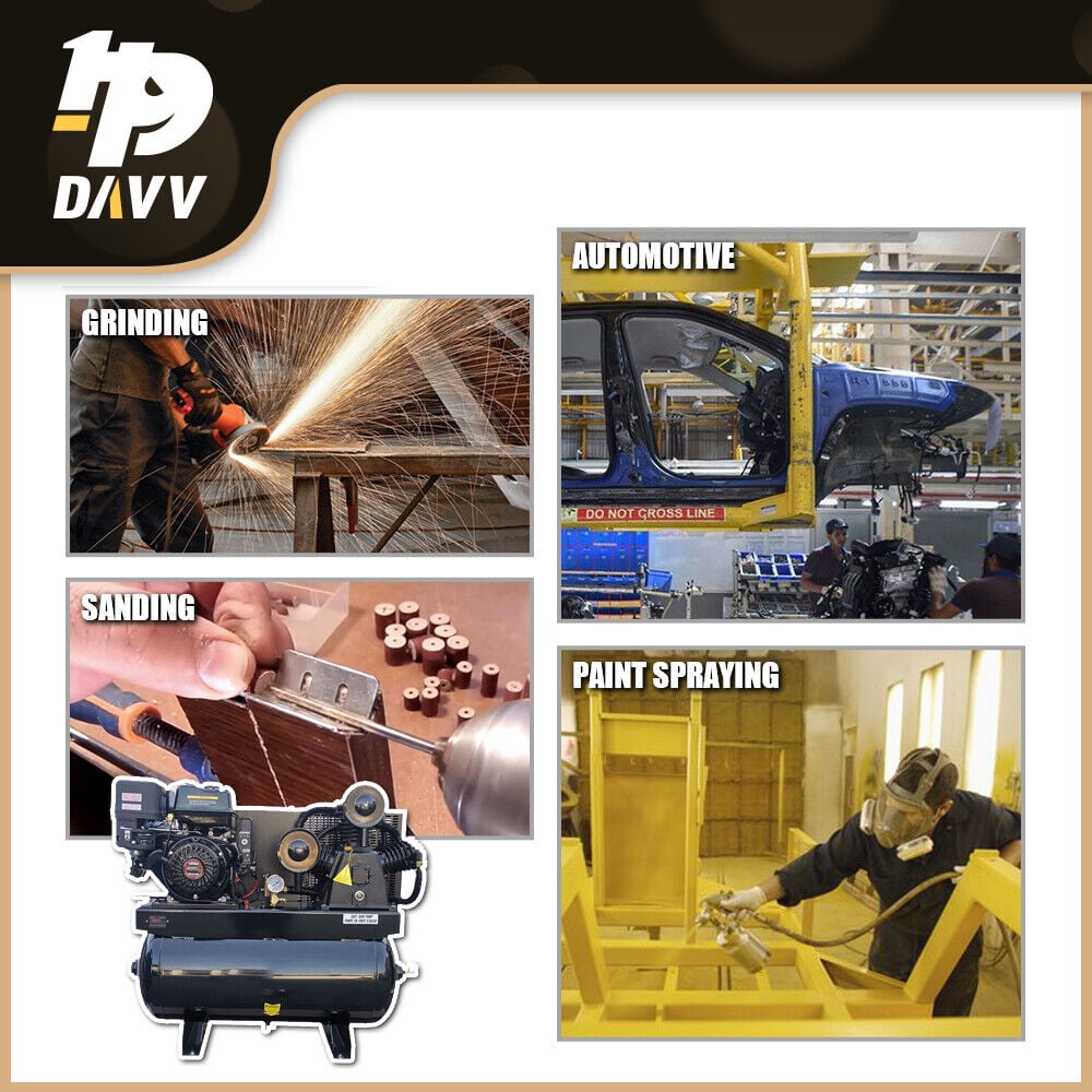 HPDAVV 13HP Gas Powered Air Compressor 24CFM Electric Start Gasoline Driven Piston Pump Air Compressed System Max. Pressure180PSI w/30 Gal ASME Tank for Truck, Workshop, Construction Sites, Machinery