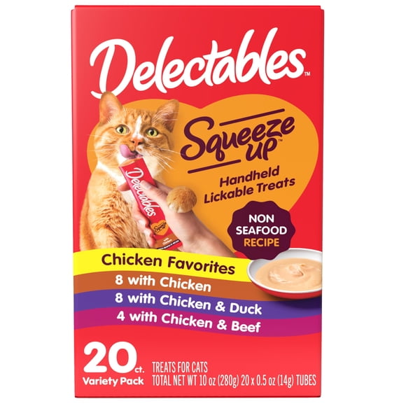 Cat Treat Delectables Squeeze Up, paquete de 20 x 15 ml, sin pescado