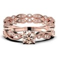 thumbnail image 1 of Dazzling 2.25 Carat Round Cut Morganite And Diamond Moissanite Classic Inspired Engagement Ring, Unique Twist Band Wedding Ring in 925 Sterling Silver With 18k Rose Gold Plating, Two Matching Band, 1 of 4