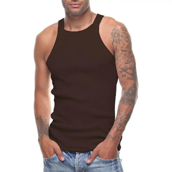 Galaxy by Harvic Men's Solid Colored Medium Weight Tank Top Brown