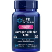 Life Extension Estrogen Balance Elite, menopause support supplement, hormone balance, hot flashes, night sweats, vaginal dryness, gluten-free, non-GMO, vegetarian, 60 tablets