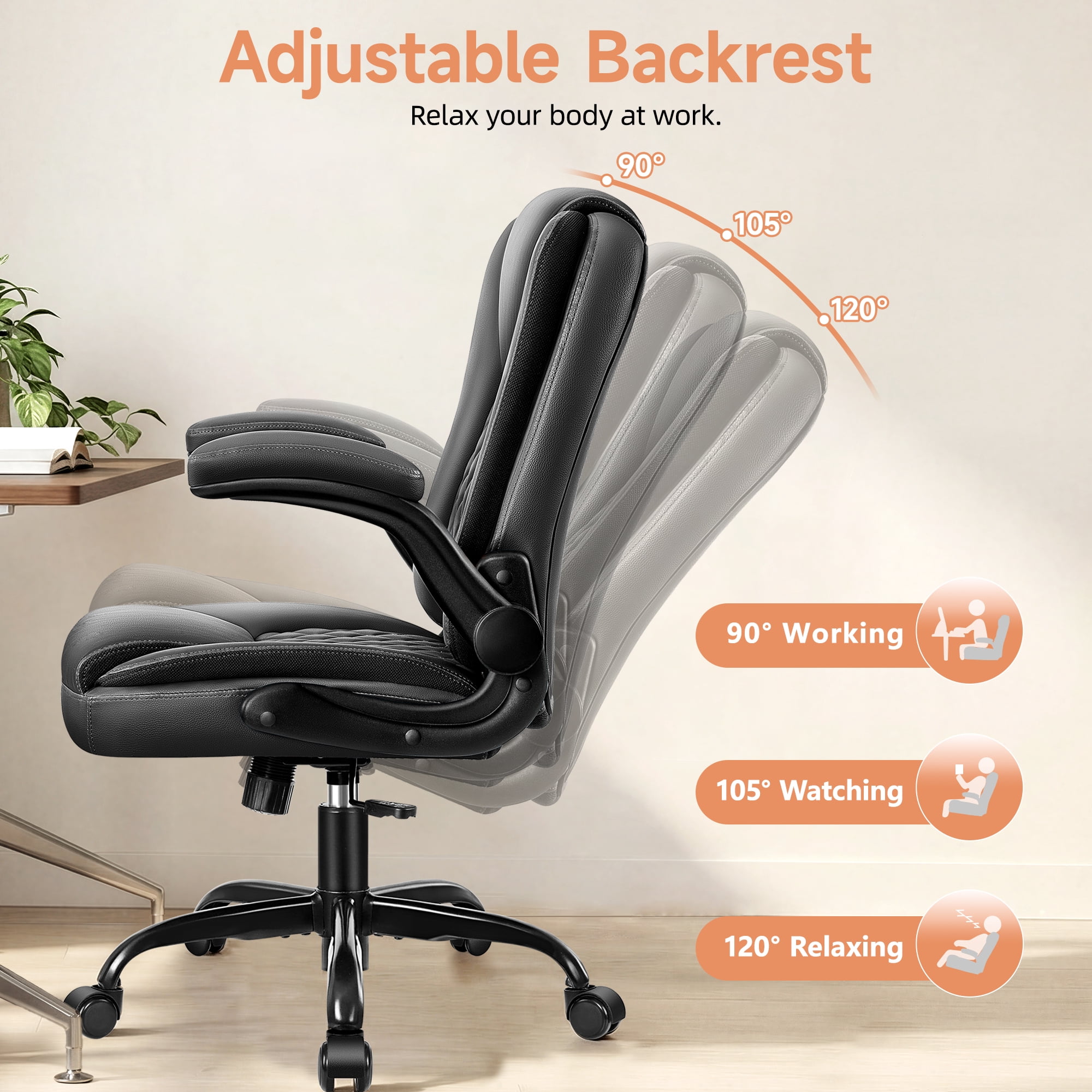 COOLHUT Office Executive Chair High Back Adjustable Managerial Home Desk Chair, Office Computer Chair with Lumber Support, Swivel PU Leather Chair for Home Office, Black