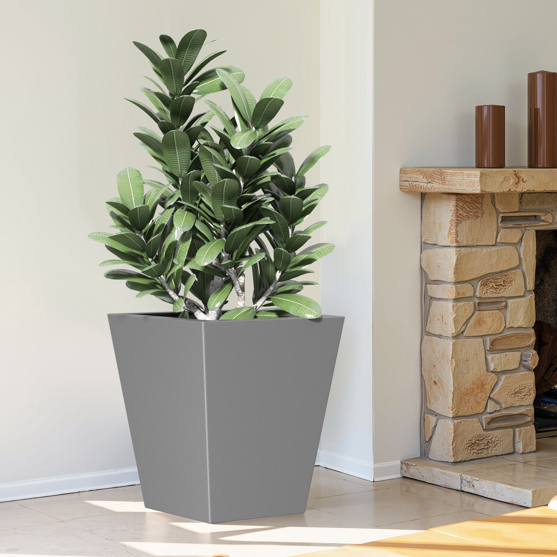 MAYEERTY 22*19*19" Gray Modern Metal Cone Planter with Drainage Hole for Outdoor Gardening, Patio & Balcony