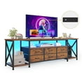 thumbnail image 4 of Rustic TV Stand with LED Lights for TVs up to 80 Inches, 6 Drawers Entertainment Center with Open Storage Shelves & Power Outlets, 63" TV Media Console Table for Living Room Bedroom,Brown, 4 of 9