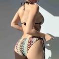 thumbnail image 5 of Qingpeng Women's One Piece Swimsuit Summer Beach Vacation Boho Crochet Striped Halter Backless Bathing Suit Swimwear, 5 of 6