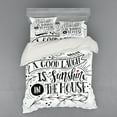 thumbnail image 2 of Vintage Duvet Cover Set, Inspirational Happy Words with Grunge Background Laugh is Sunshine, Bedding Set with Shams and Fitted Sheet, 3 Sizes, by Ambesonne, 2 of 3