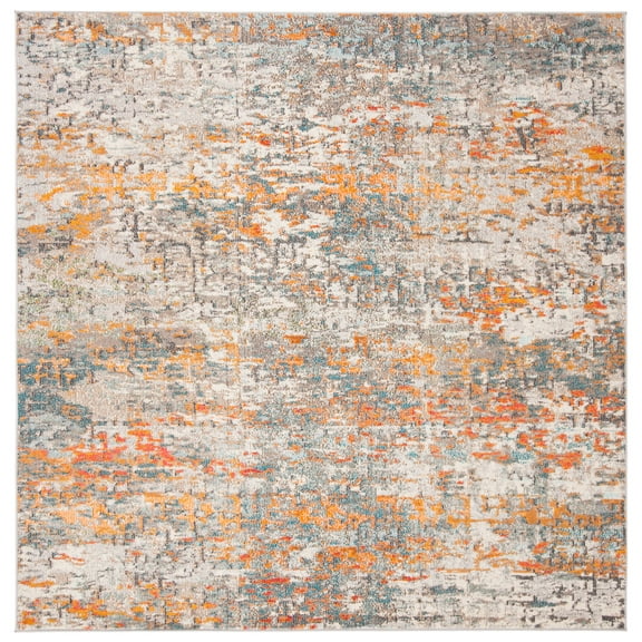 SAFAVIEH Madison Kebo Abstract Area Rug, Grey/Orange, 8' x 8' Square