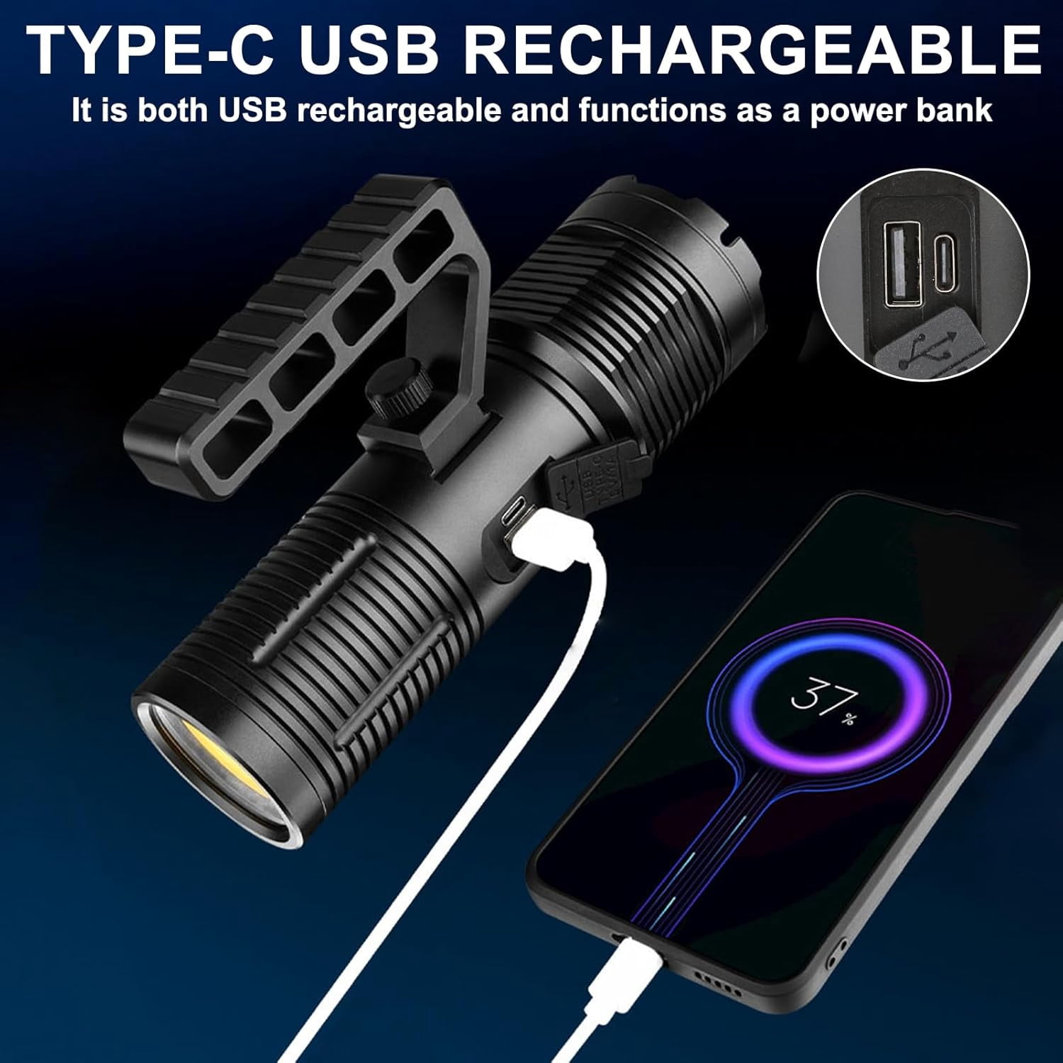 Flashlight, High Powered 13500 Lumens Super Bright Tactical Flashlight, USB Rechargeable Flashlight with COB Light, 11 Modes Zoomable Waterproof Flash Lights for Emergency, Outdoor, Home, Camping