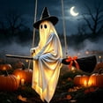 thumbnail image 5 of Light-Up Flying Ghost, Large Hanging Flying Halloween Decor, Floating Witch Ornament Outdoor Indoor Decoration Prop, Halloween Yard Decor for Porch Tree Doorway Party, A, 5 of 6