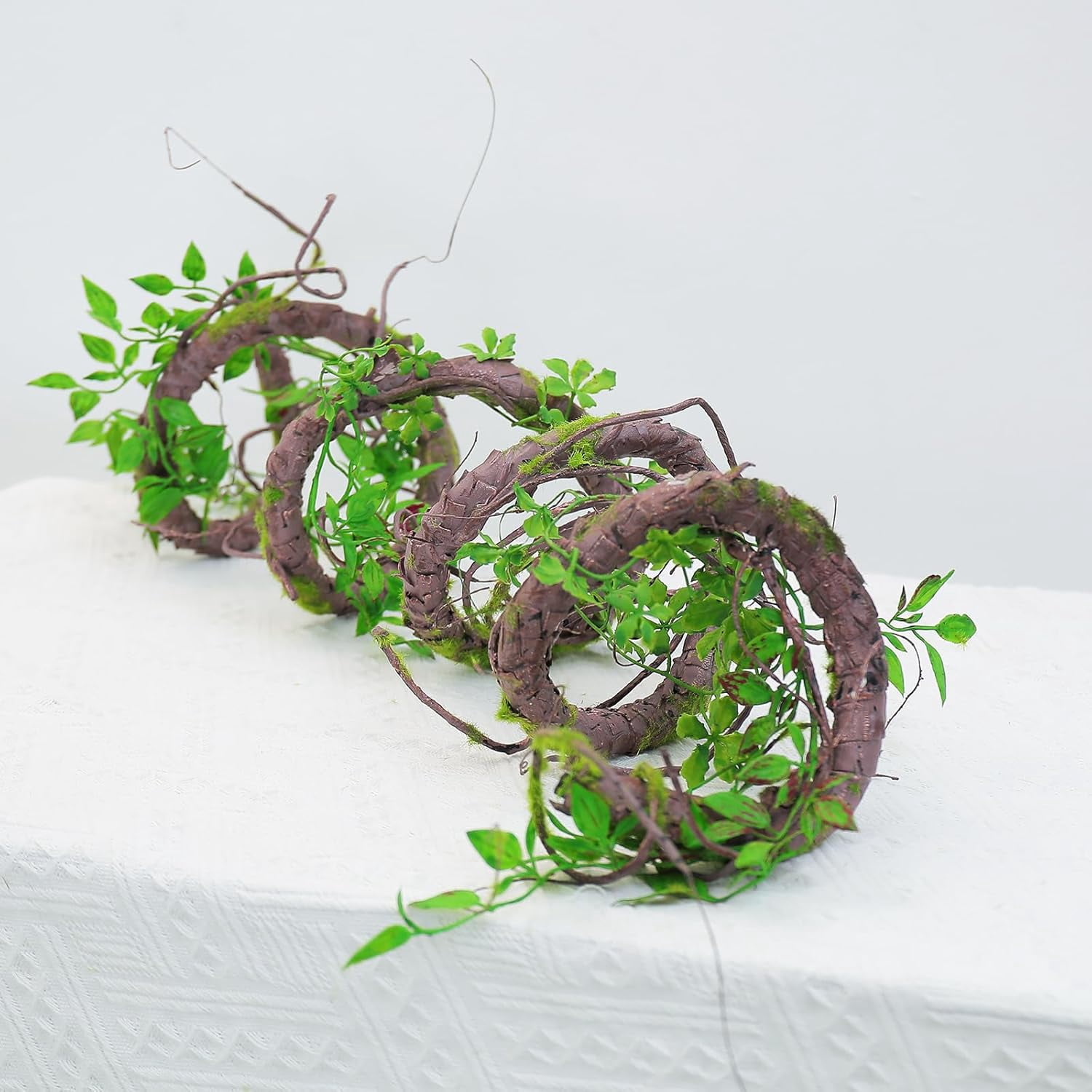 Bendable Artificial Tree Vines Twine Branches Moss Greenery Plants Reptile Climbing Garland Twigs for Outdoor Garden Wall Pipes Hanging Decoration