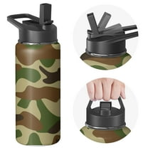 Camouflage Insulated Stainless Steel Water Bottle with Straw & Cleaning Brush – 18 Oz | Leakproof, BPA-Free, 304 Stainless Steel, Wide Mouth, Travel Mug for Car, Gym, Office