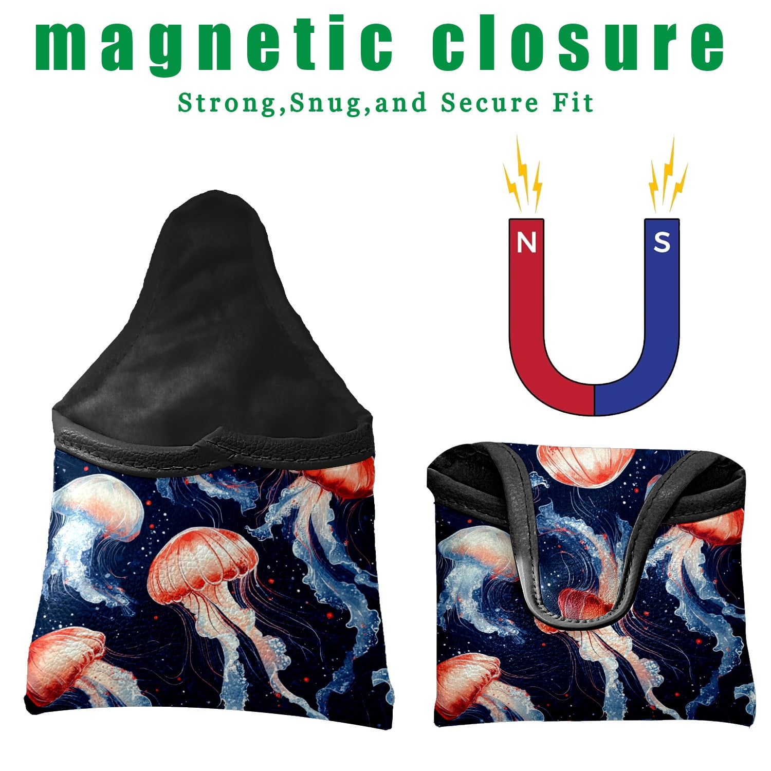 Golf Mallet Putter Cover Premium Leather Waterproof Golf Putter Head Cover with Magnetic Closure Red Jellyfish