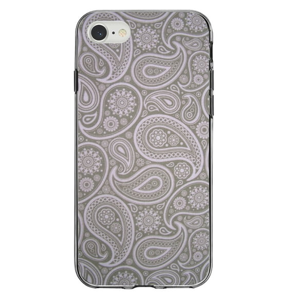 DistinctInk Clear Shockproof Hybrid Case for iPhone 7 8 SE (2020 Model) 4.7" Screen TPU Bumper Acrylic Back Tempered Glass Screen Protector - Grey Black Paisley