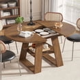 thumbnail image 3 of Fsbecl 43.3in-59in Extendable Round Dining Table for 4-8, Space Saving Kitchen Table with Storage Shelf Base, Walnut, 3 of 9