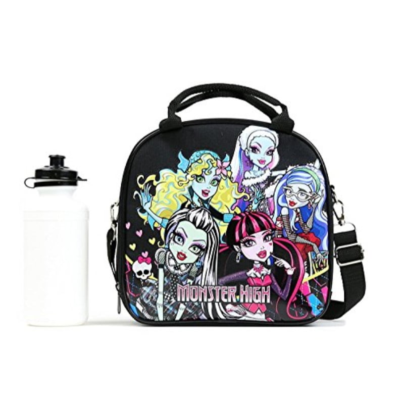 Monster High Lunch Box Carry Bag with Shoulder Strap and Water Bottle