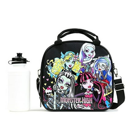Monster High Lunch Box Carry Bag with Shoulder Strap and Water Bottle (Best Lunch Box Water Bottle)