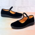 thumbnail image 5 of Hinvhai Women's Velvet Mary Jane Shoes,Fashion Casual Classic Tie Buckle Soft Sole Solid Color Cloth Shoes Flat Shoes with Adjustable Tightness Shoes Black 3.5(35), 5 of 6