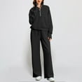 thumbnail image 2 of BYHONG Womens Sets 2 Piece Outfits Fall Matching Half Zip Sweatshirt Wide Leg Sweatpants Casual Suit Black L, 2 of 3