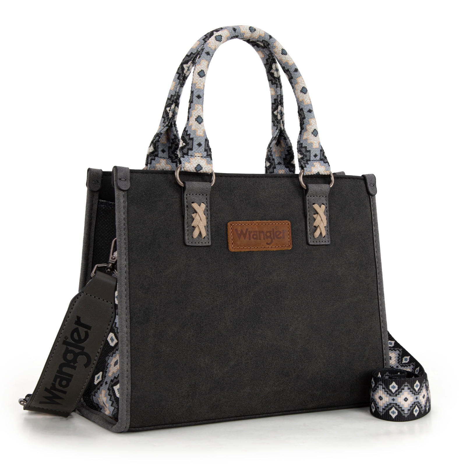Wrangler Tote Bag for Women Western Retro Purse Top Handle Handbags with Aztec Strap, Black