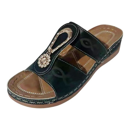 

Babysbule Womens Clearance Sandals Women Shoes Solid Color Rhinestone Women s Low-heeled Sandals Fashion Flip Flop