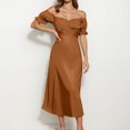 thumbnail image 2 of 2025 Vestido midi cruzado de satén con hombros descubiertos para mujer - Diseño fruncido para bodas/fiestas - Tejido elástico y ligero con opciones de tallas múltiples, 2 of 5