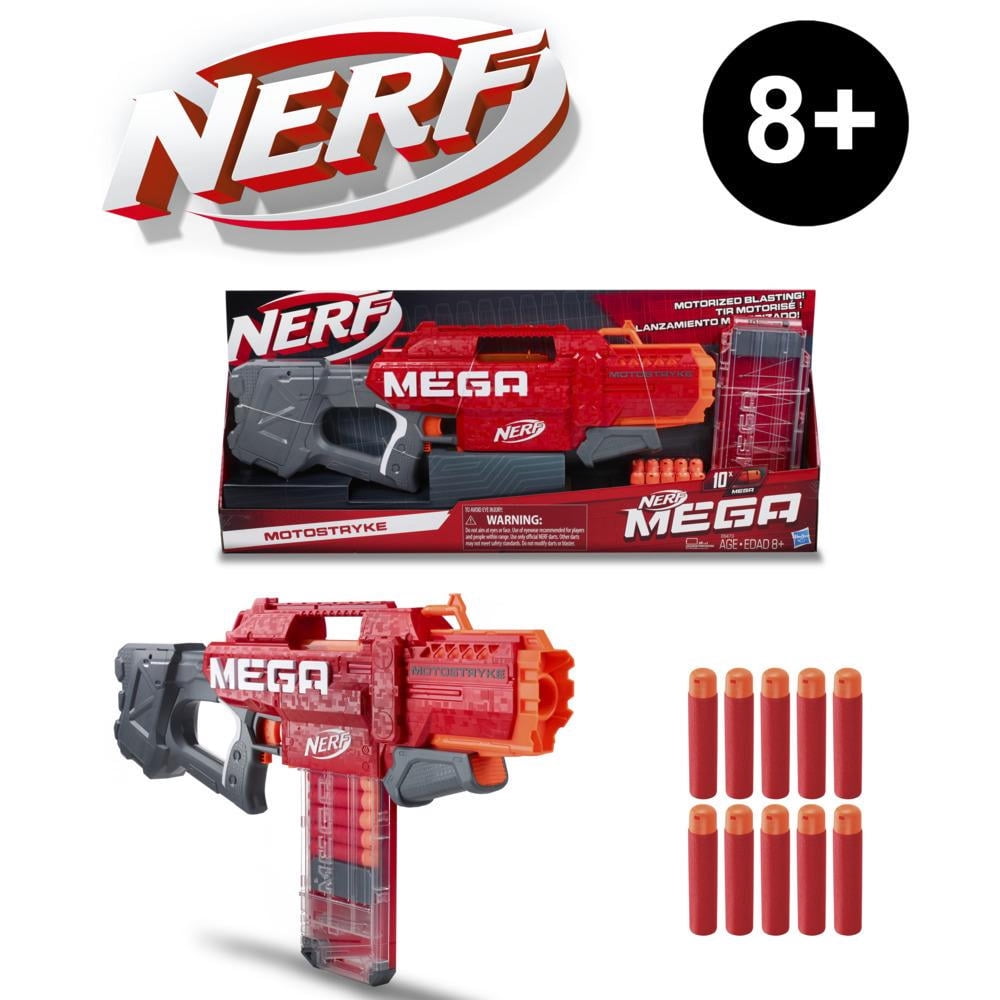  Nerf E6474 Motostryke Motorised Blaster-Includes Mega 10 Dart  Clip Magazine-Kids, Teenagers and Adults, Black, 7.9 x 81.3 x 35.6 cm :  Toys & Games